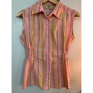 MG Originals Striped Linen/Rayon Sleeveless Button Down L